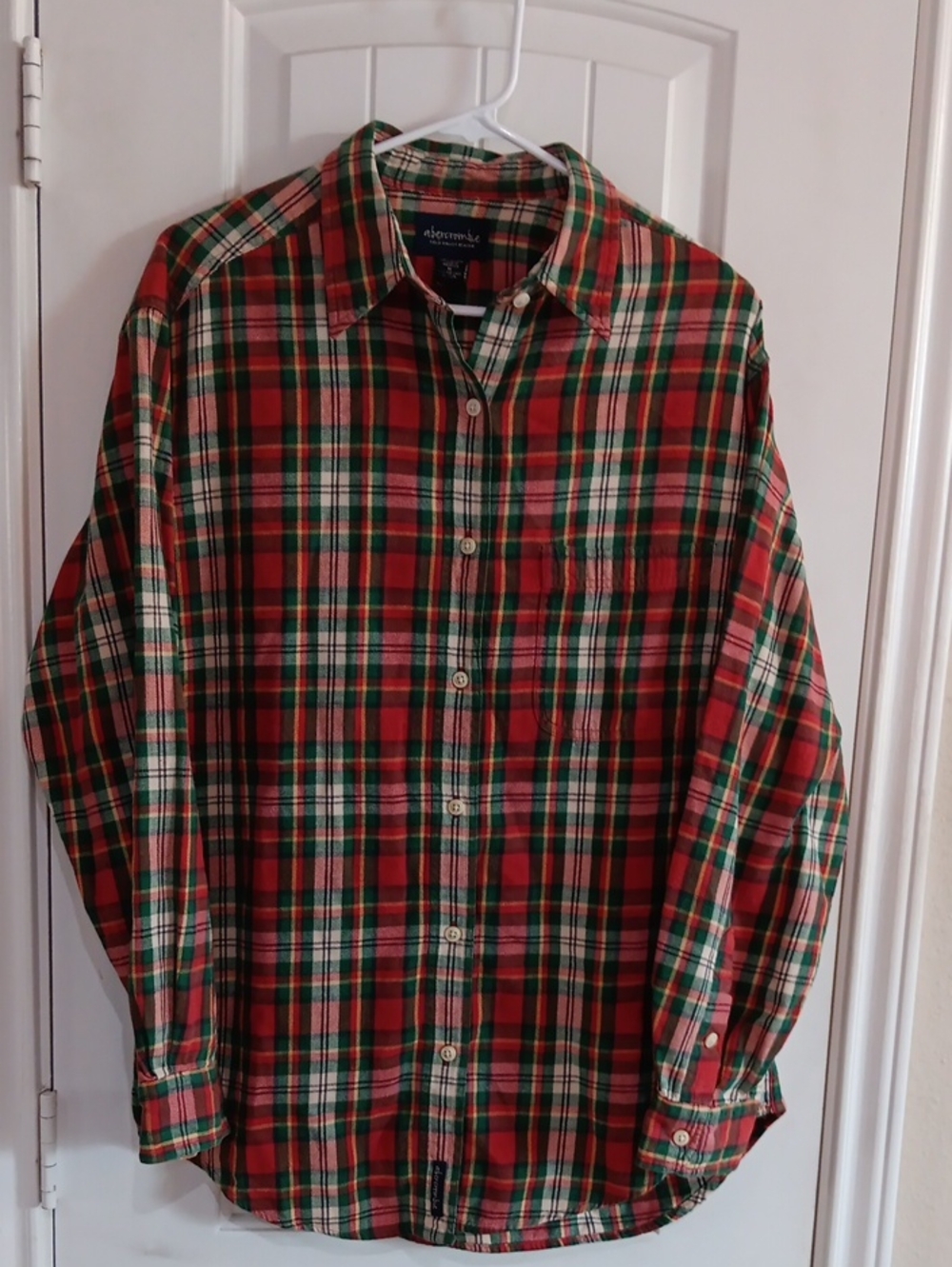 VTG Abercrombie Field Valley Meadow Plaid Flannel Shirt Women's Size M Red